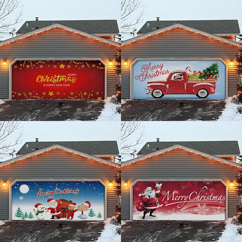 Afralia™ Winter Holiday Garage Tapestry Santa Claus Snowman Wall Hanging