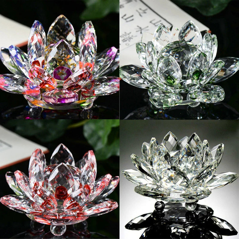 Afralia™ Quartz Crystal Lotus Glass Paperweight Home Table Decor Ornament