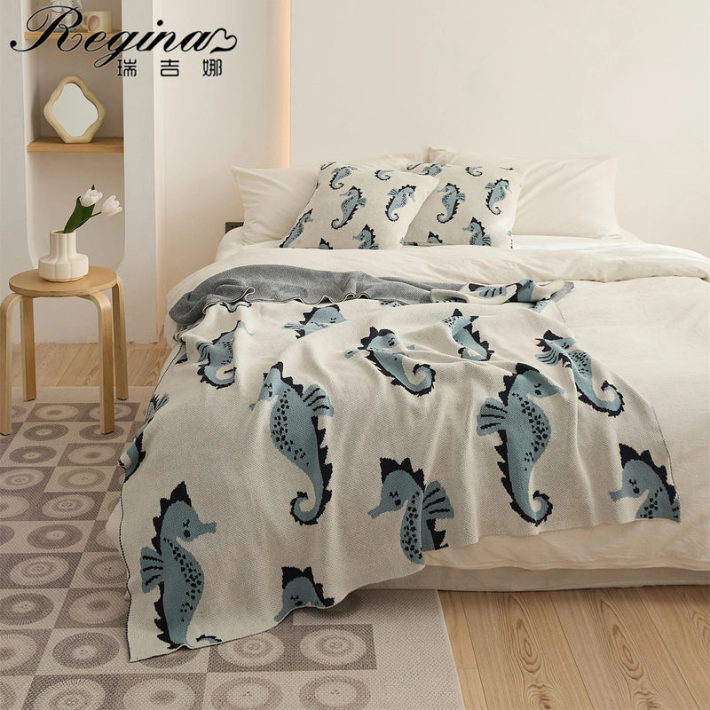 Afralia™ Cute Sea Horse Cotton Blanket