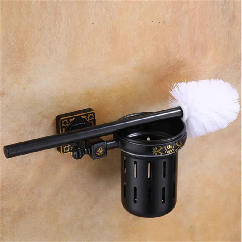 Afralia™ Aluminum Carved Toilet Brush Holder Set