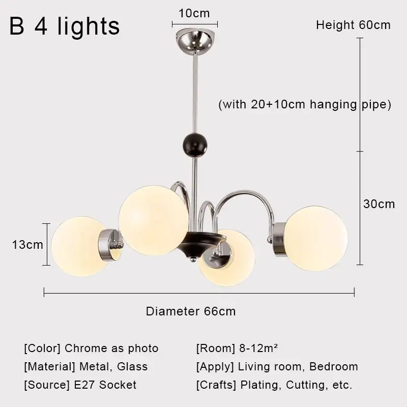 Afralia™ Nordic Chrome Glass Ball Led Chandelier for Modern Home Decor