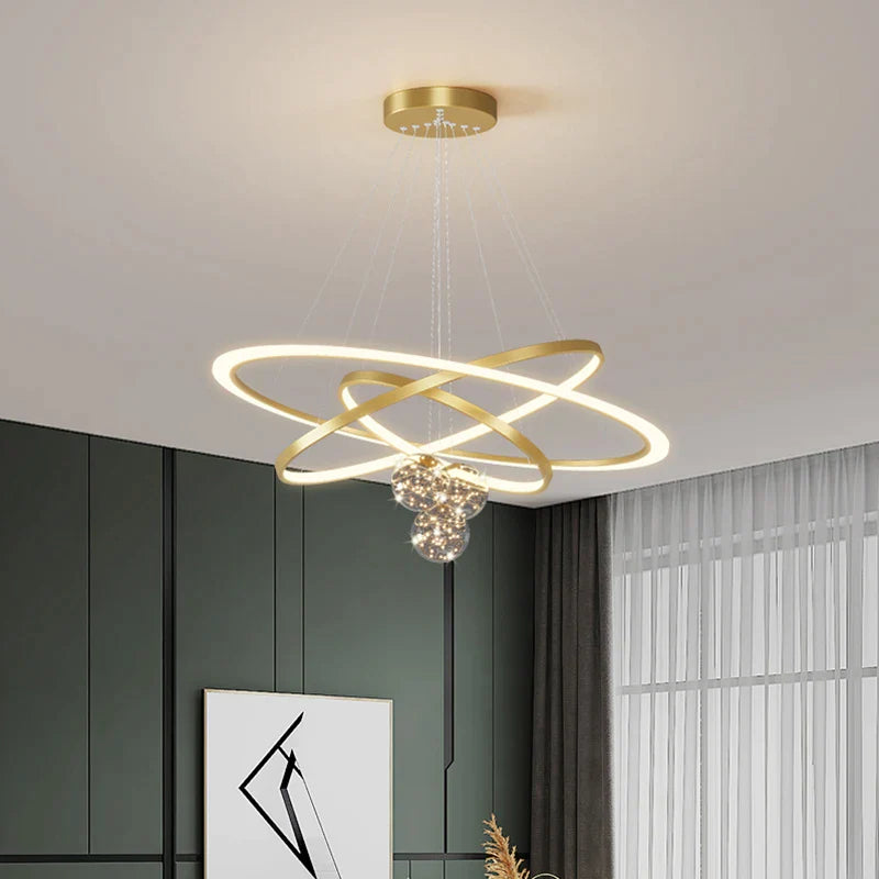 Afralia™ Modern Circle Chandelier with Gypsophila Surrounding Art for Living Room