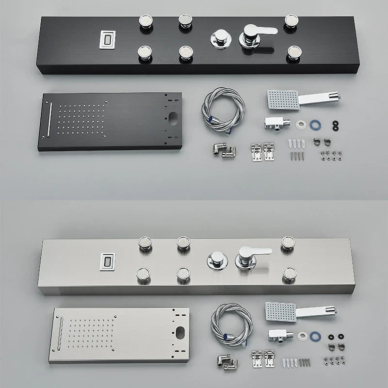Afralia™ Black Shower Panel Column Wall Mount Rainfall Waterfall Faucet Hot Cold Mixer Tap