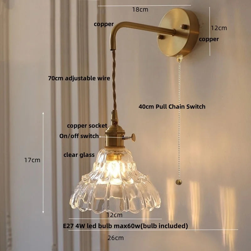 Afralia™ LED Wall Lights Modern Nordic Pull Chain Glass Bedroom Lamp
