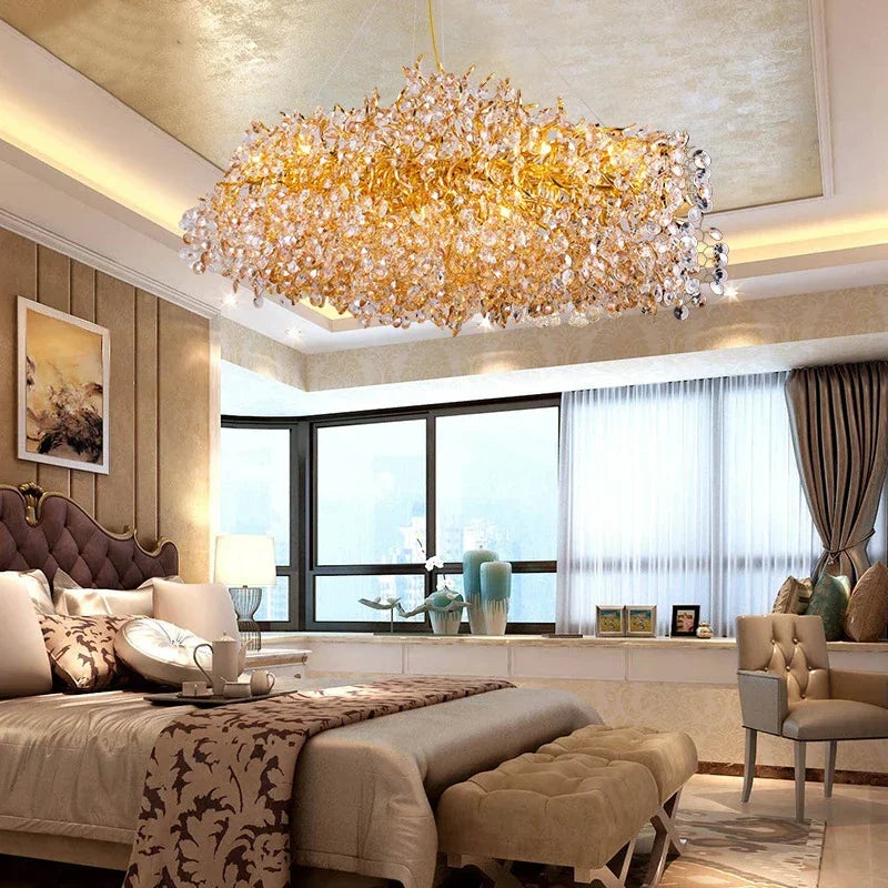 Afralia™ Luxury Golden Crystal Chandelier for Dining, Living, Bedroom - Glossy Elegance