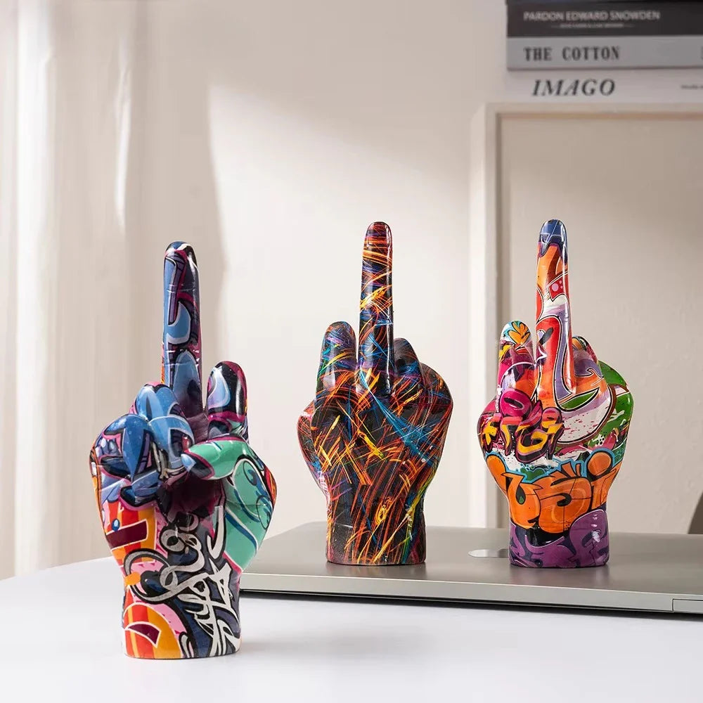 Afralia™ Middle Finger Hand Gesture Figurine Home Decor Sculpture Shelf Modern Art