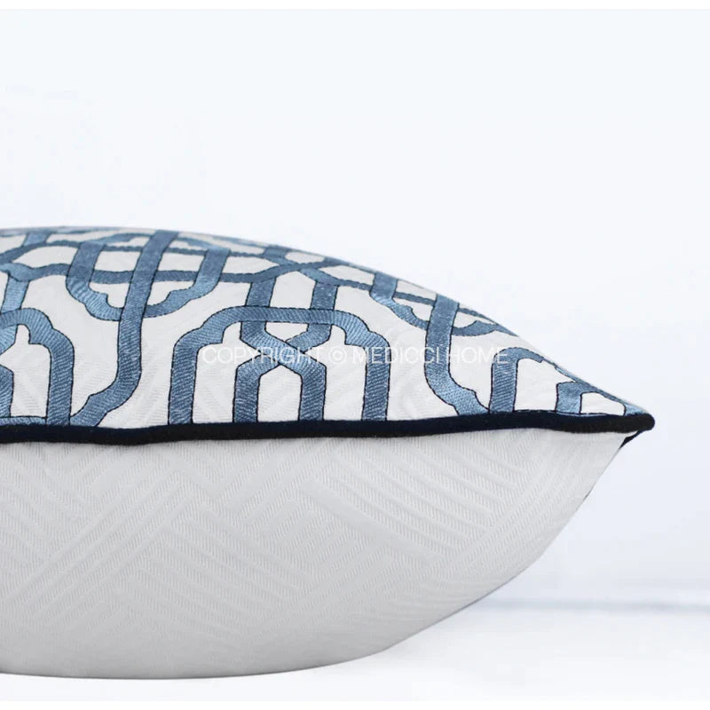 Afralia™ Indigo Blue & White Embroidered Pillow Covers - 50x50cm