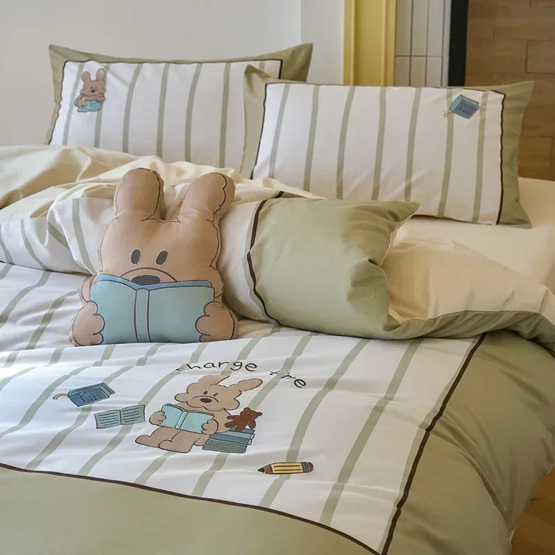 Afralia™ Embroidered Queen Bedding Set: High-Quality 100% Cotton Duvet Cover with Sheet & Pillowcases