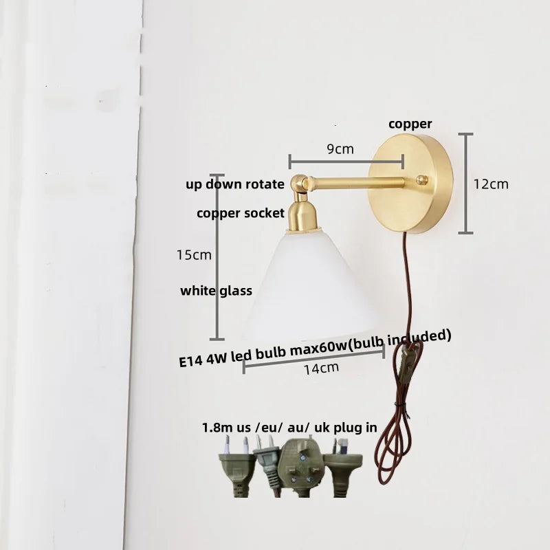 Afralia™ Clear Glass LED Wall Lights Pull Chain Switch Modern Bedside Lamp