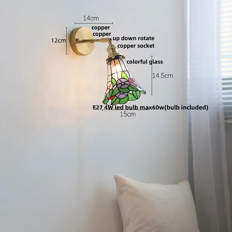 Afralia™ Tiffany Style Glass LED Wall Sconce with Pull Chain Switch