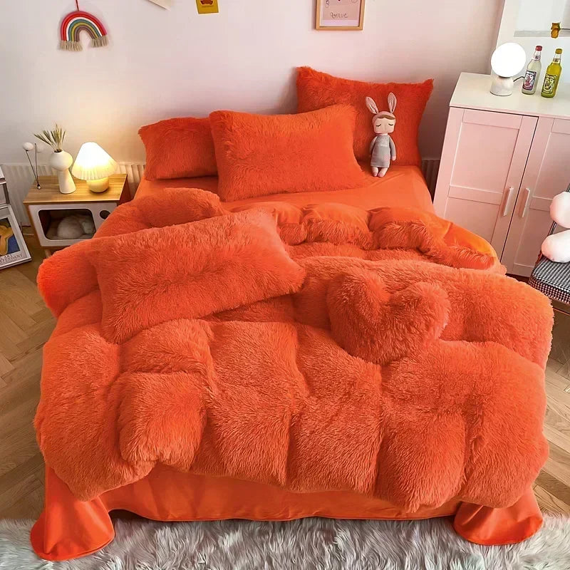 Afralia™ Fluffy Faux Fur Bedding Set: Duvet Cover, Sheet, Pillowcase - Soft & Warm