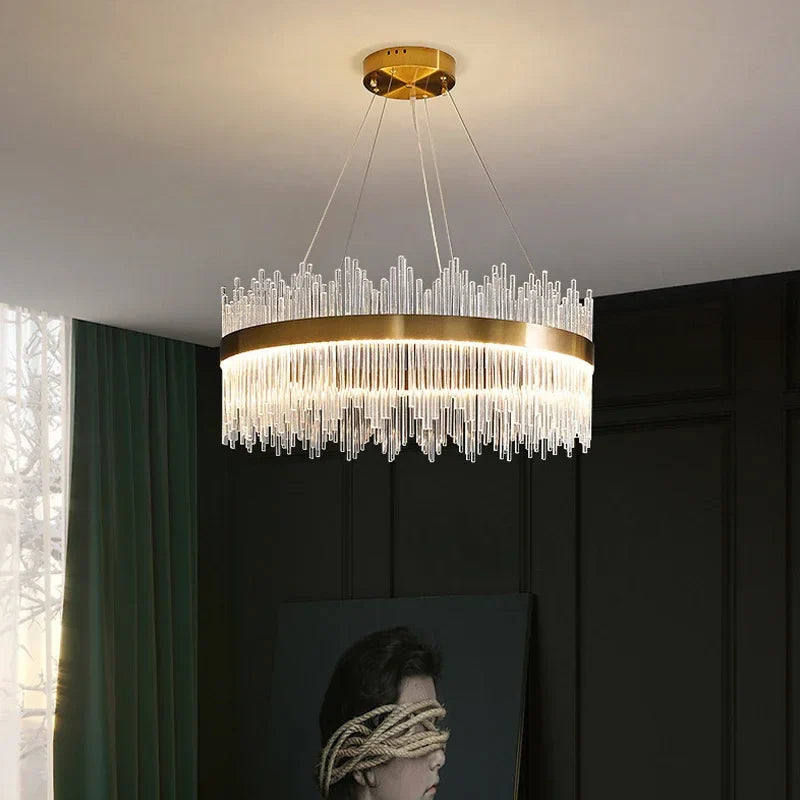 Afralia™ Glass Rod LED Pendant Chandelier: Elegant Lighting Fixture for Home Living Dining Bedroom Decor
