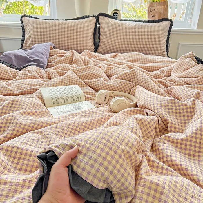 Afralia™ Wrinkled Yarn Lace Bedding Set: New Printed Cotton Duvet Cover Kit for Double Bed