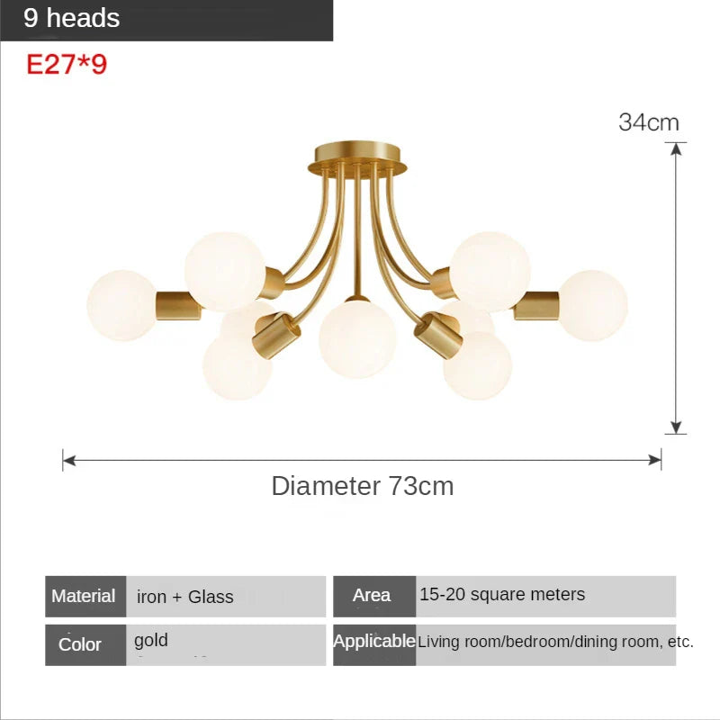 Afralia™ Postmodern Glass Ball Ceiling Lamp Luxury Nordic Interior Dining Room Lighting