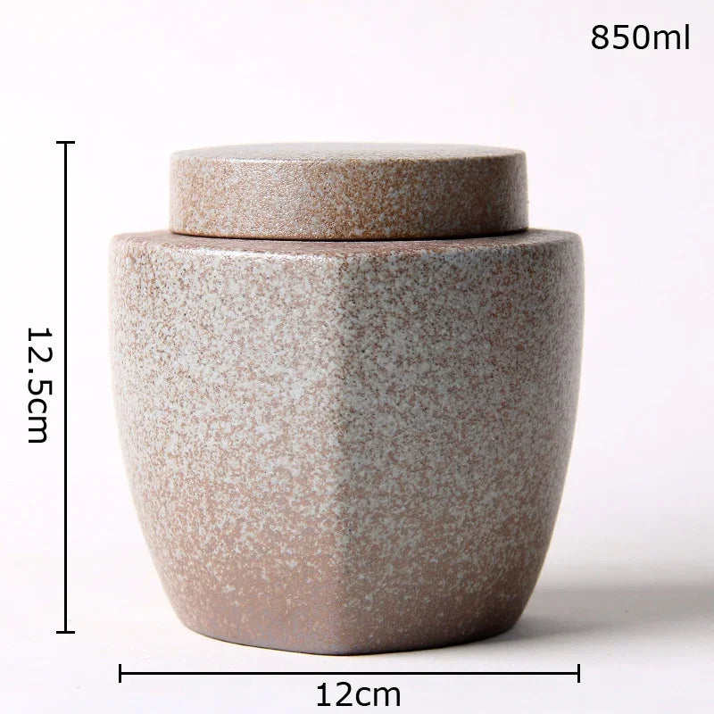 Afralia™ Ceramic Tea Canister | Sealed Coffee Storage Jar | Rough Pottery Tea Caddy