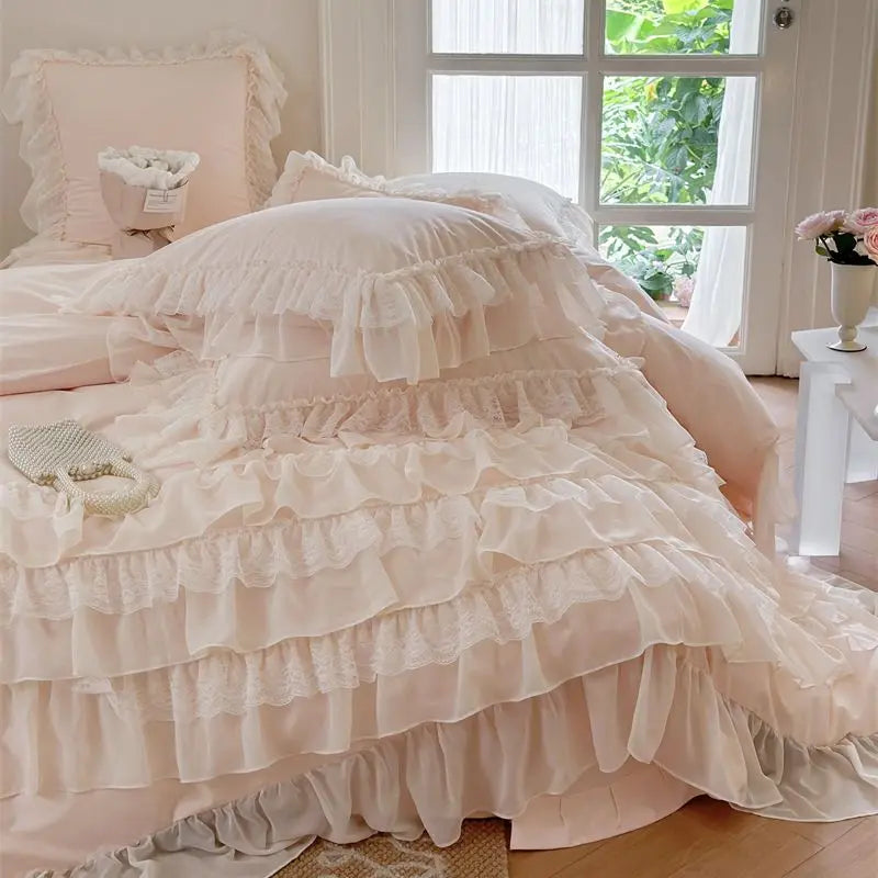 Afralia™ French Princess Bedding Set with Ruffles and Lace