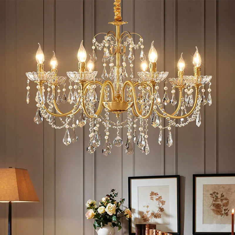 Afralia™ Full Copper Crystal Chandelier Light for Elegant Living Room, Dining Room, Bedroom