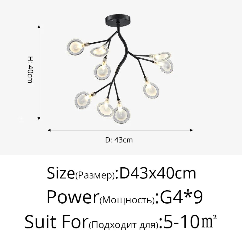 Afralia™ Firefly LED Chandelier Black Gold - Modern Minimalist Ceiling Pendant Lamp