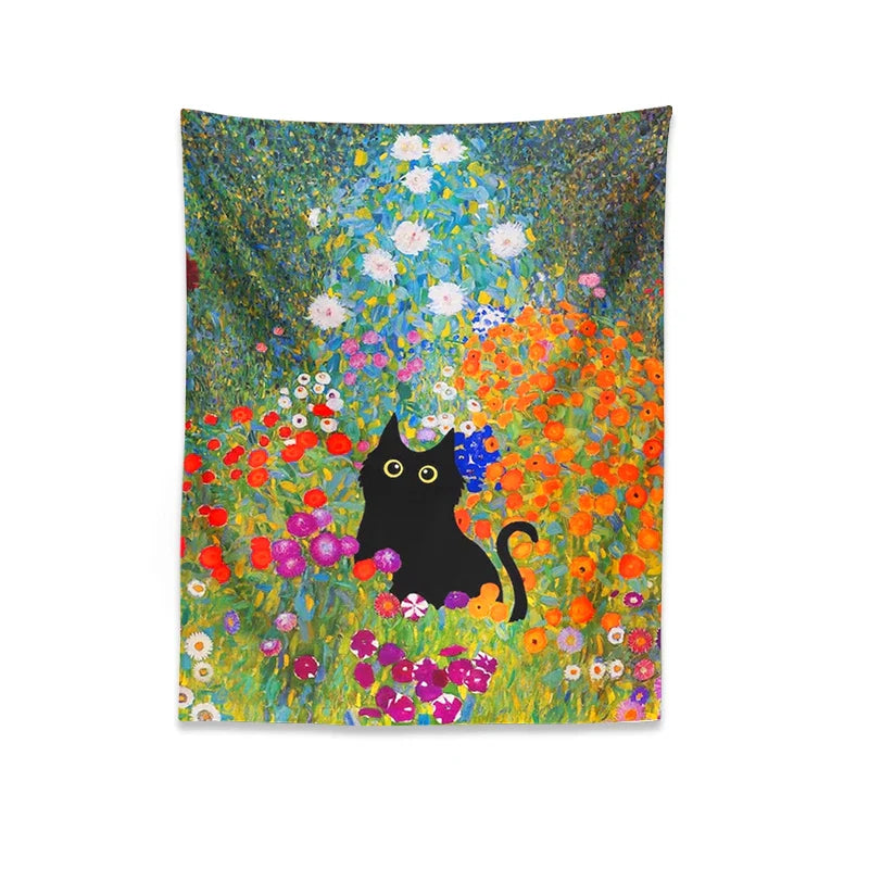 Afralia™ Garden Cat Tapestry Wall Hanging - Psychedelic Bohemia Room Art Home Decor