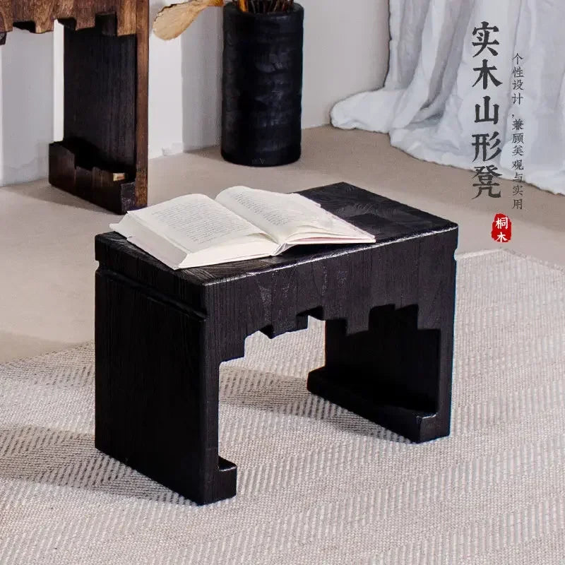 Afralia™ Mountain Wood Low Stool: Versatile Footrest, Coffee Table & Makeup Seat