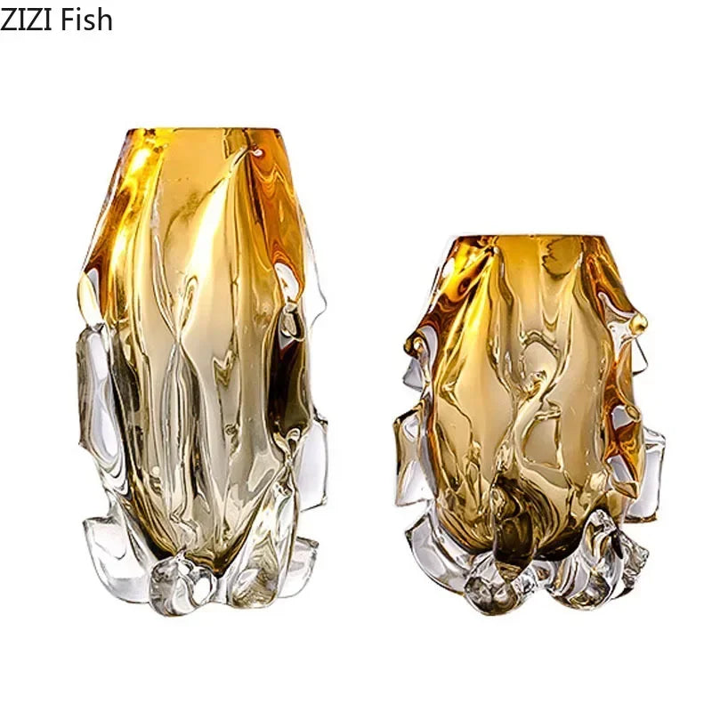 Afralia™ Amber Glass Vase for Modern Home Decor & Flower Arrangement