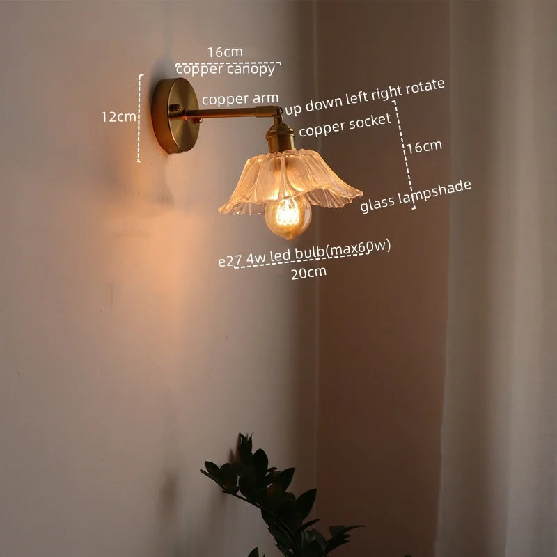 Afralia™ Japanese Style LED Glass Copper Wall Lamp Sconce for Restaurant, Bar, Bedroom, Bathroom