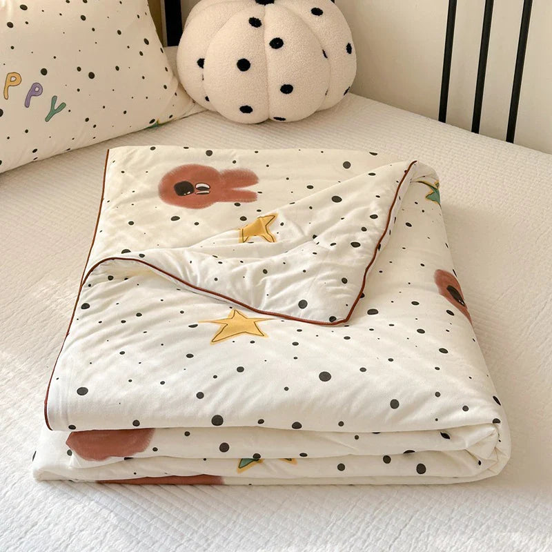 Afralia™ Cartoon Patchwork Summer Cooling Blanket Lightweight Air Condition Comforter
