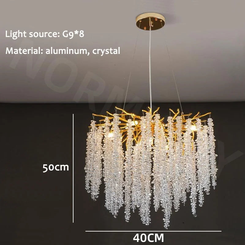 Afralia™ Gold Branch Crystal Chandelier LED for Bedroom Living Dining Room