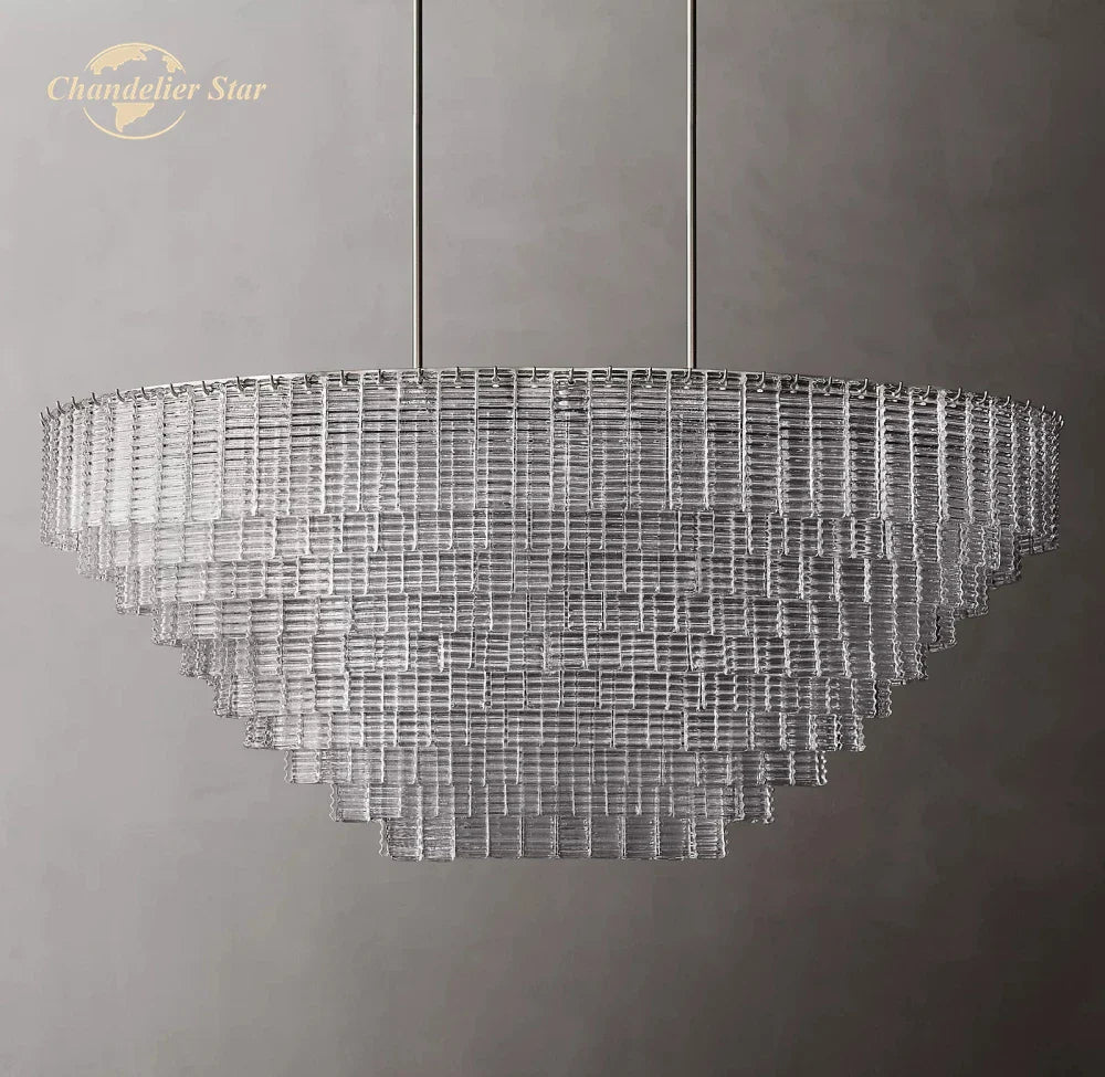 Afralia™ Clear Smoke Glass Oval LED Chandelier - Modern Retro Black Metal-B