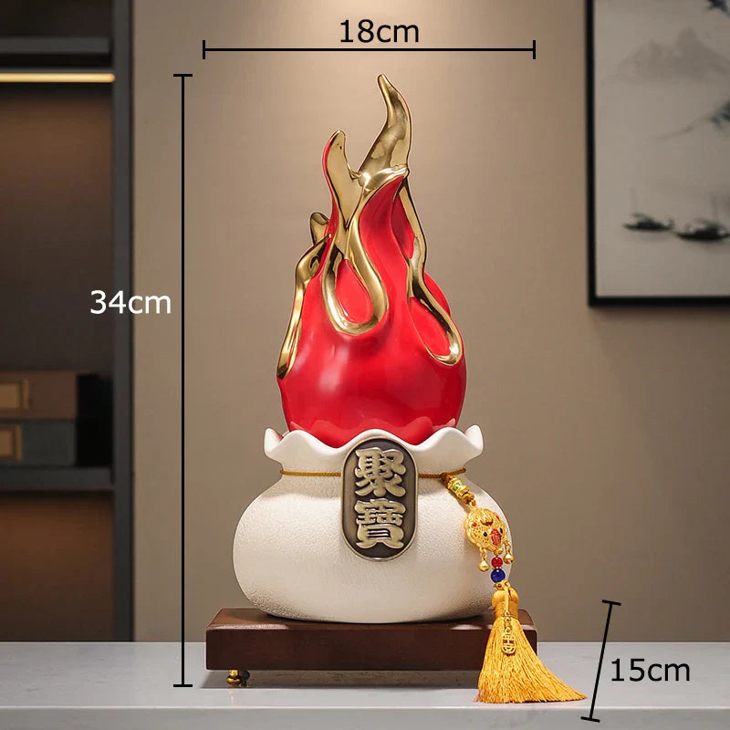 Afralia™ Gilded Pitaya Cat Ceramic Feng Shui Ornament Landscaping Decoration