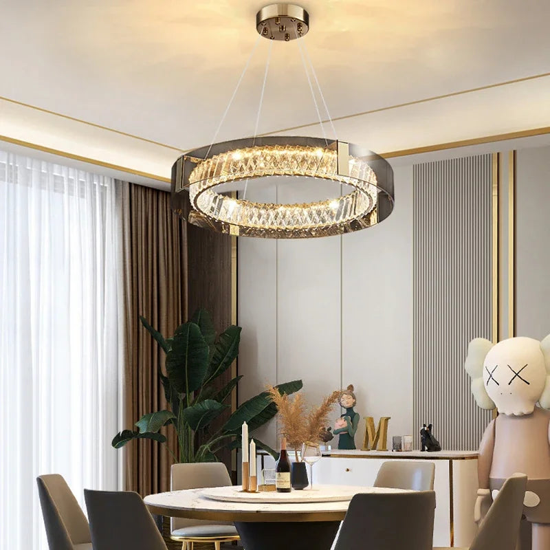 Afralia™ LED Gold Crystal Glass Ceiling Chandelier for Living Room Bedroom Kitchen