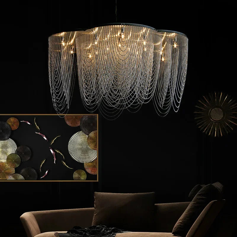 Afralia™ Tassel LED Pendant Light Tassel Lustre Silver Steel Foyer Fixture