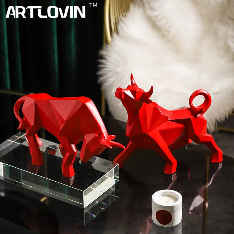 Afralia™ Geometric Bison Sculpture Resin Home Office Modern Decor Tabletop Figurine