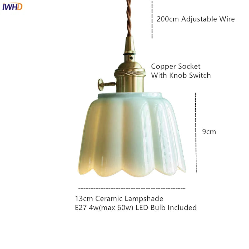 Afralia™ Ceramic Flower LED Pendant Light, Nordic Style, E27, Home Decor Lighting