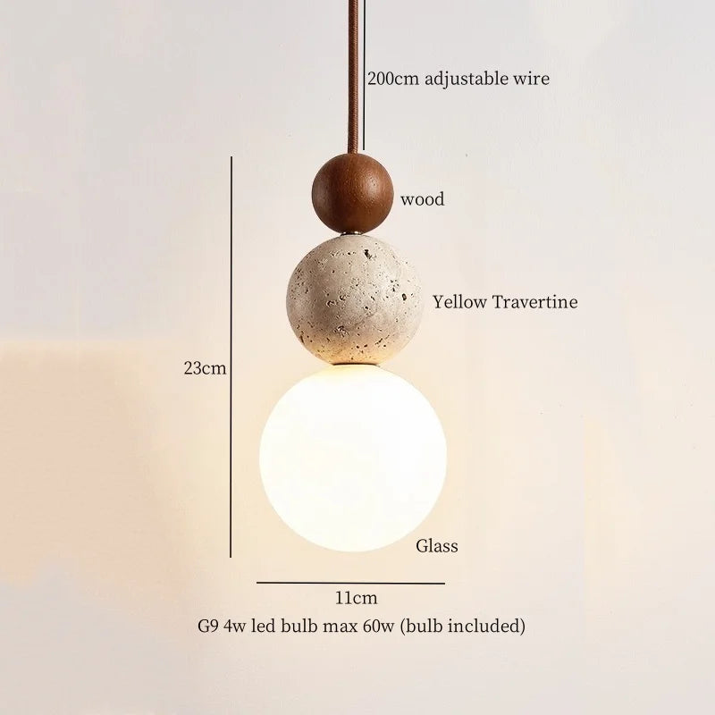 Afralia™ Wabi Sabi LED Pendant Lamps Yellow Travertine Hanging Light for Home Decor