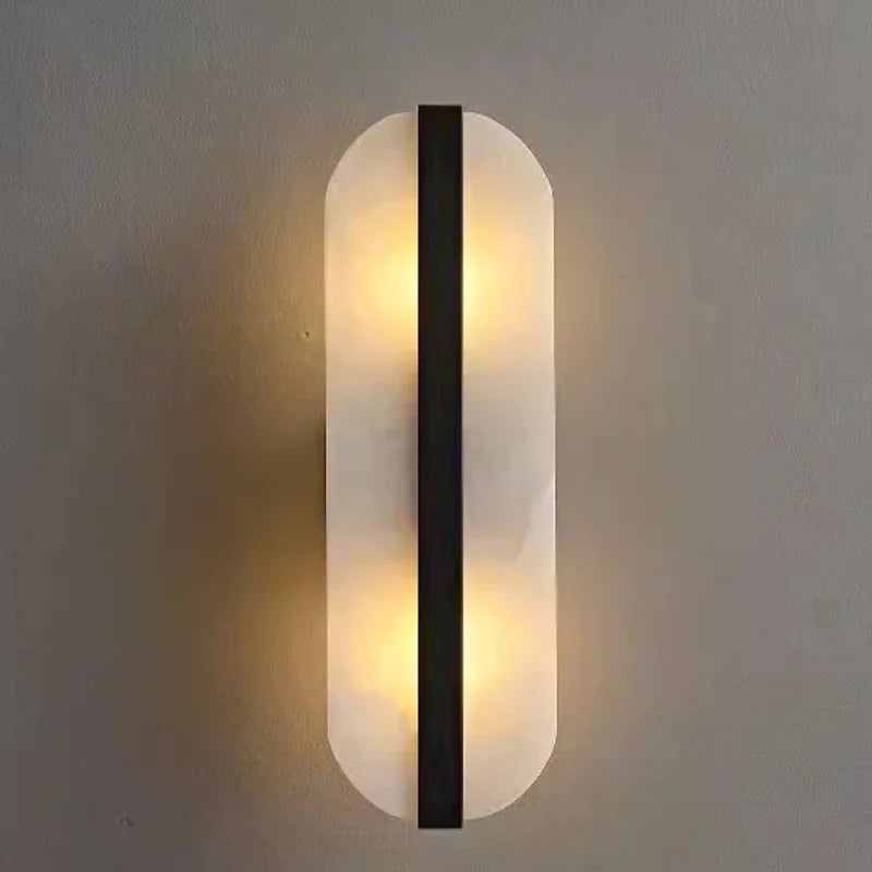Afralia™ Alabaster Moon Oval Marble Wall Lamp, Gold/Copper LED Sconce for Modern Indoor Decor