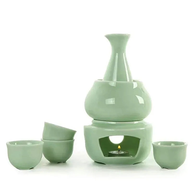 Afralia™ Ceramic Sake Set: Sake Bottle, Warmer, & 4 Cups