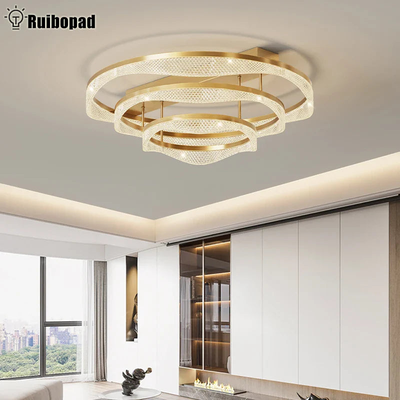 Afralia™ Nordic Brass LED Ceiling Chandelier Light for Living Room, Bedroom, Foyer