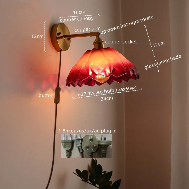 Afralia™ Japanese Style LED Glass Copper Wall Lamp Sconce for Restaurant, Bar, Bedroom, Bathroom