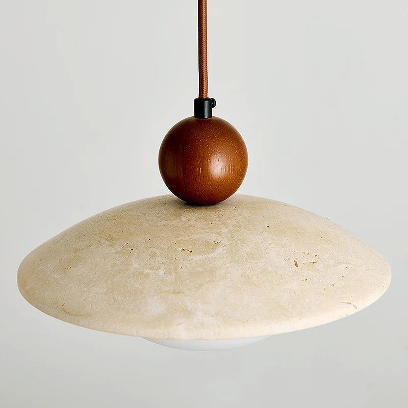 Afralia™ Globe LED Pendant Light Yellow Travertine Stone White Glass Adjust Hang Lamp
