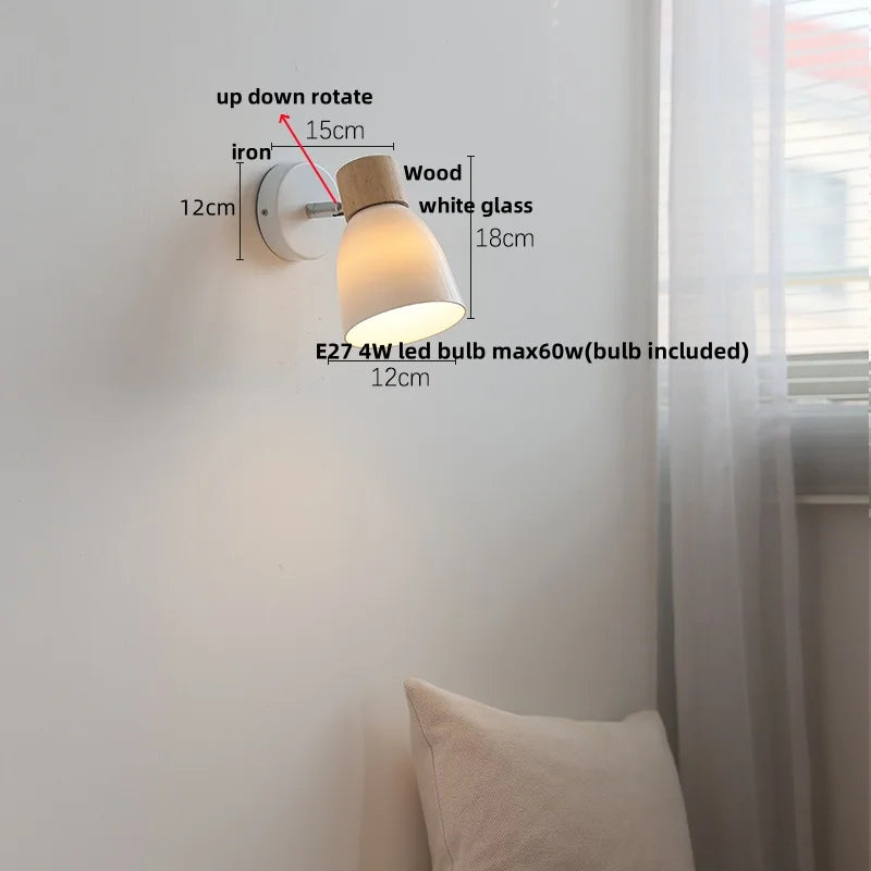 Iron Wood LED Wall Light Rotate Bedside Lamp Afralia™