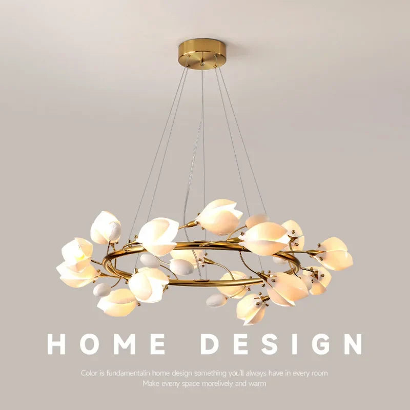 Afralia™ French Cream Ceramic Chandelier LED Pendant Light Fixture