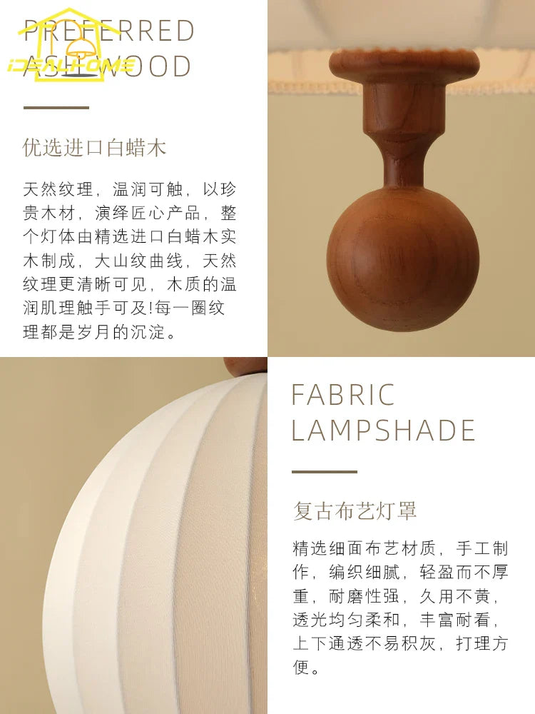 Afralia™ Wabi-sabi Zen Art Wooden Pendant Lights LED E27 Fabric Hanging Lamp