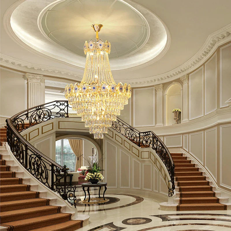 Afralia™ Gold Round Chandelier Dimmable LED Stair Lights Luxury Suspension Lamp