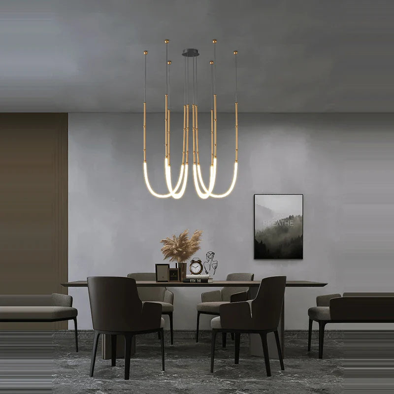 Afralia™ LED Line Designer Chandelier Lighting for Minimalist Dining Room Decor