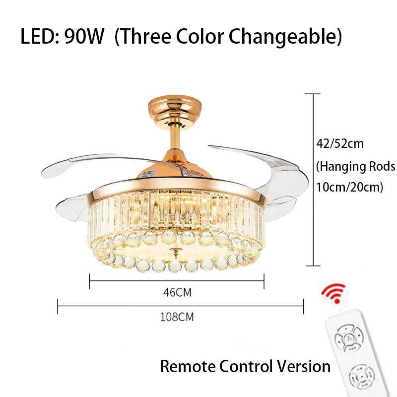 Afralia™ Crystal Ceiling Fans with LED Light & Remote Control, Gold Finish