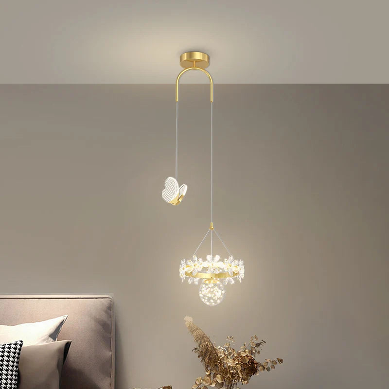 Afralia™ Crystal Petal Bedside Pendant Light: Modern, Minimalist, Starry Chandelier for Living Room & Bedroom