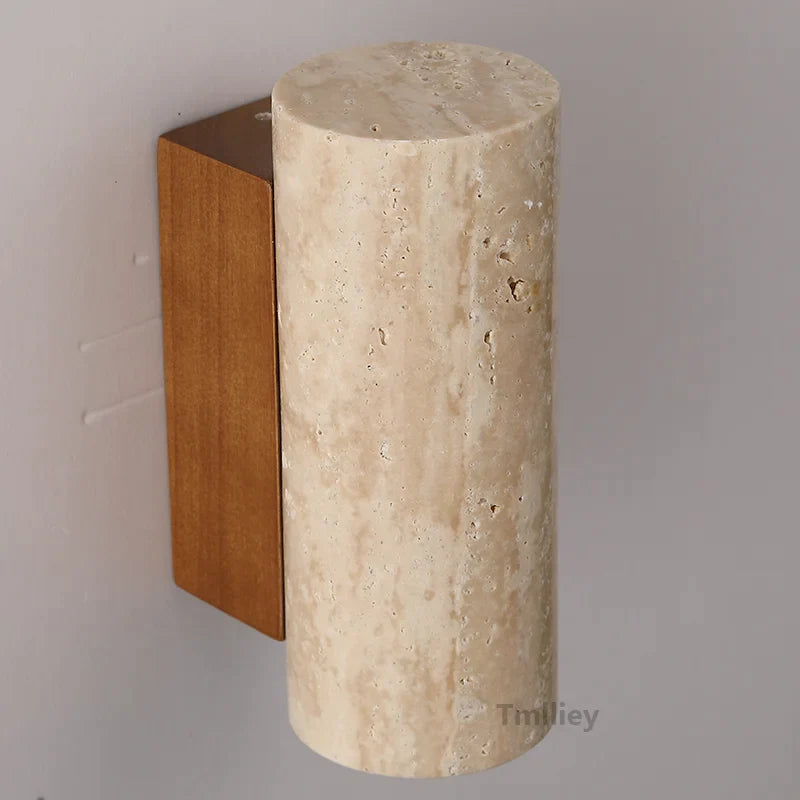 Afralia™ Natural Stone Cylinder Wall Lamp Cream LED Sconce Nordic Wall Light