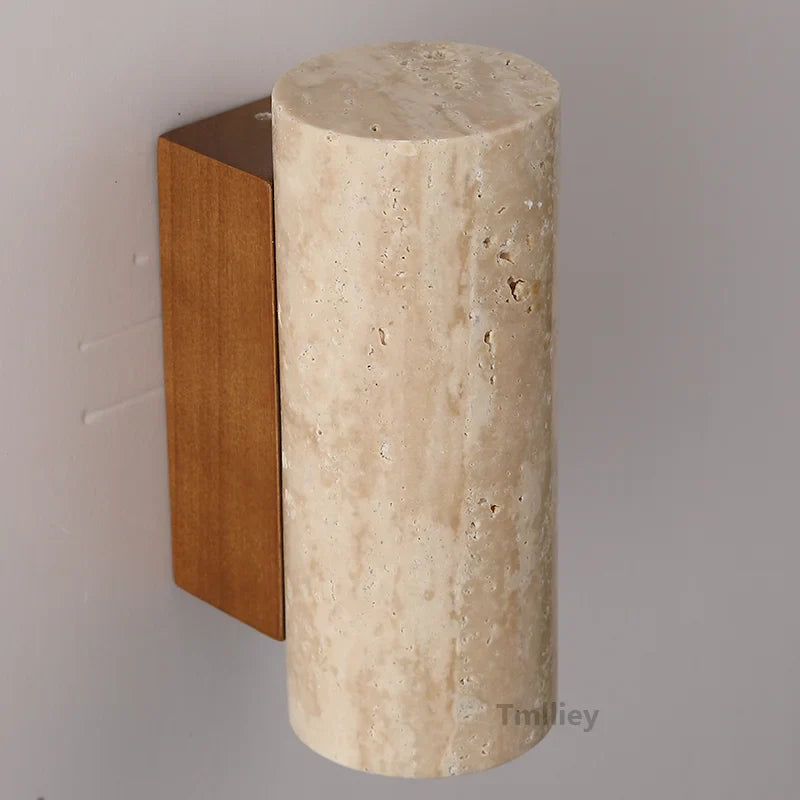 Afralia™ Natural Stone Cylinder Wall Lamp Cream LED Sconce Nordic Home Decor