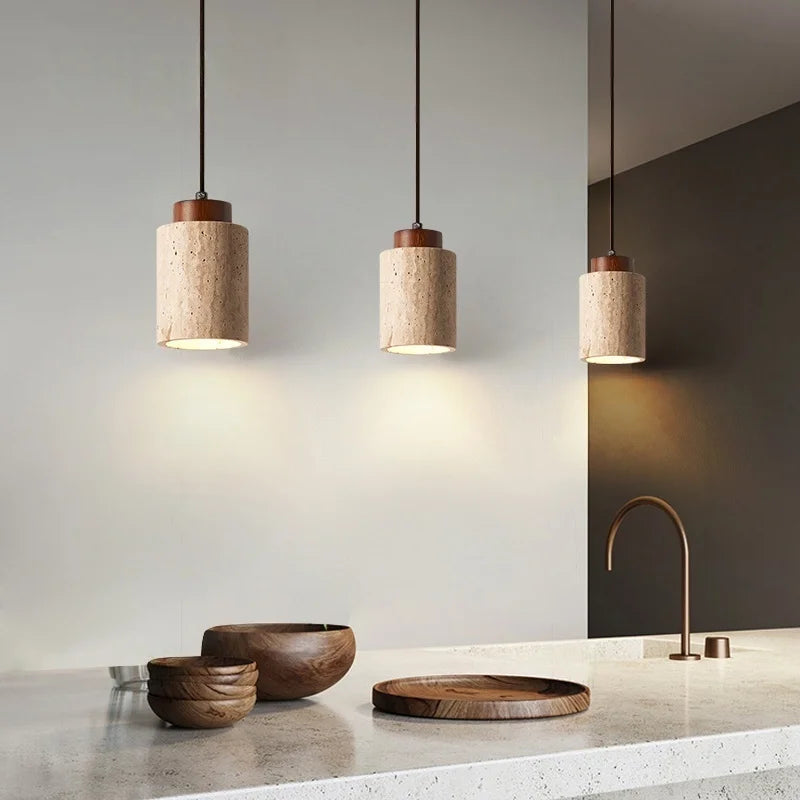 Afralia™ Yellow Travertine LED Pendant Lamps for Living Room Bedside Kitchen Decor
